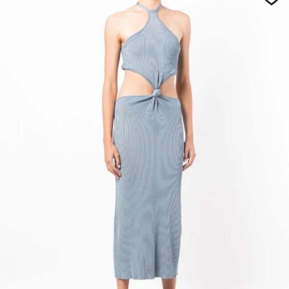 Cult Gaia Cameron ribbed cut-out dress
steel blue fine ribbed halterneck NWOT